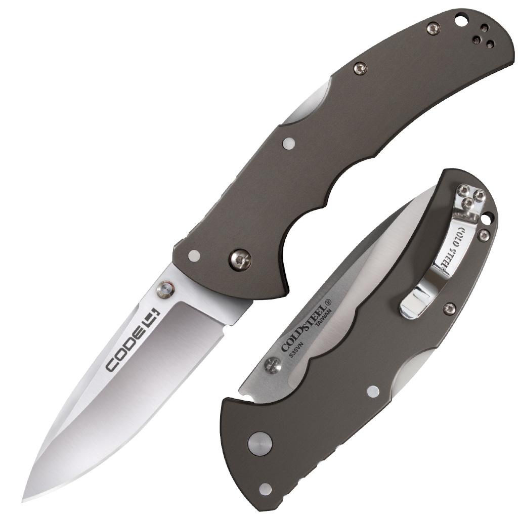 Cold Steel Code-4 Spear Point Lockback Knife Gray (3.5" Satin) - CS-58PS
