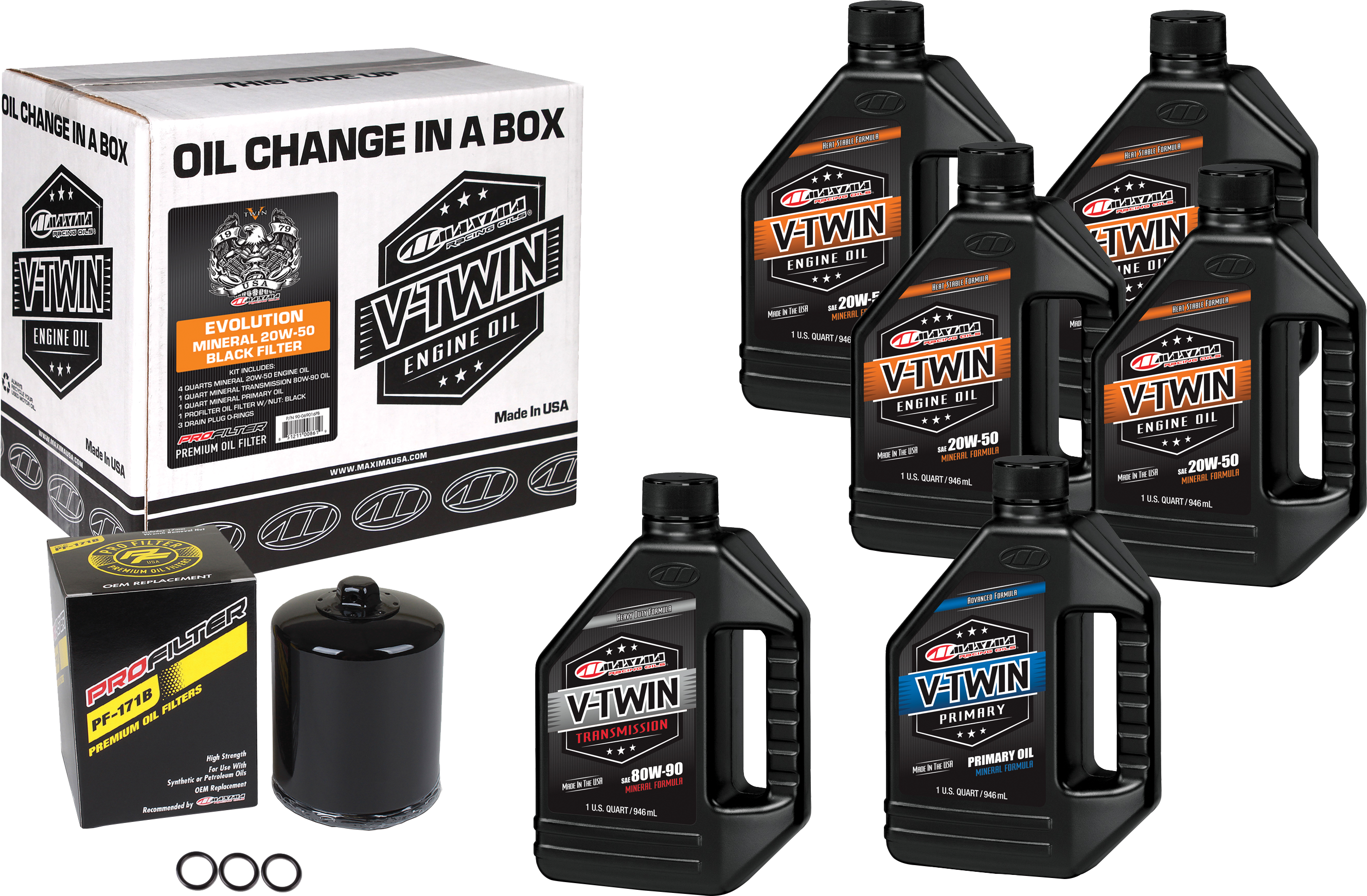 MAXIMA V-TWIN OIL CHANGE KIT MINERAL EVO BLACK FILER - 90-069016PB