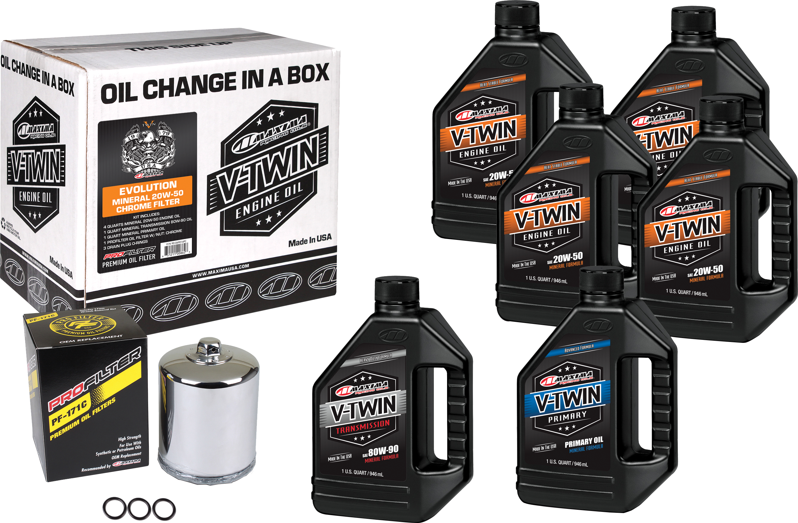 MAXIMA V-TWIN OIL CHANGE KIT MINERAL EVO CHROME FILER - 90-069016PC
