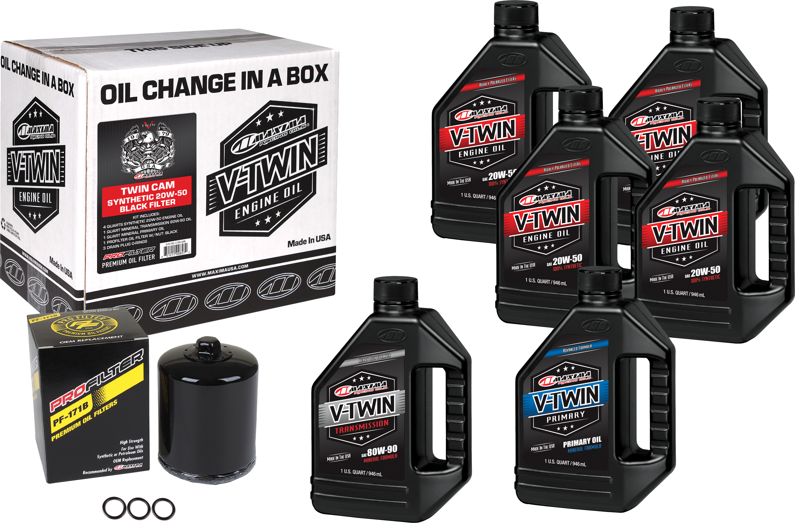 MAXIMA V-TWIN SYN OIL CHANGE KIT TC BLACK FILER - 90-119016PB