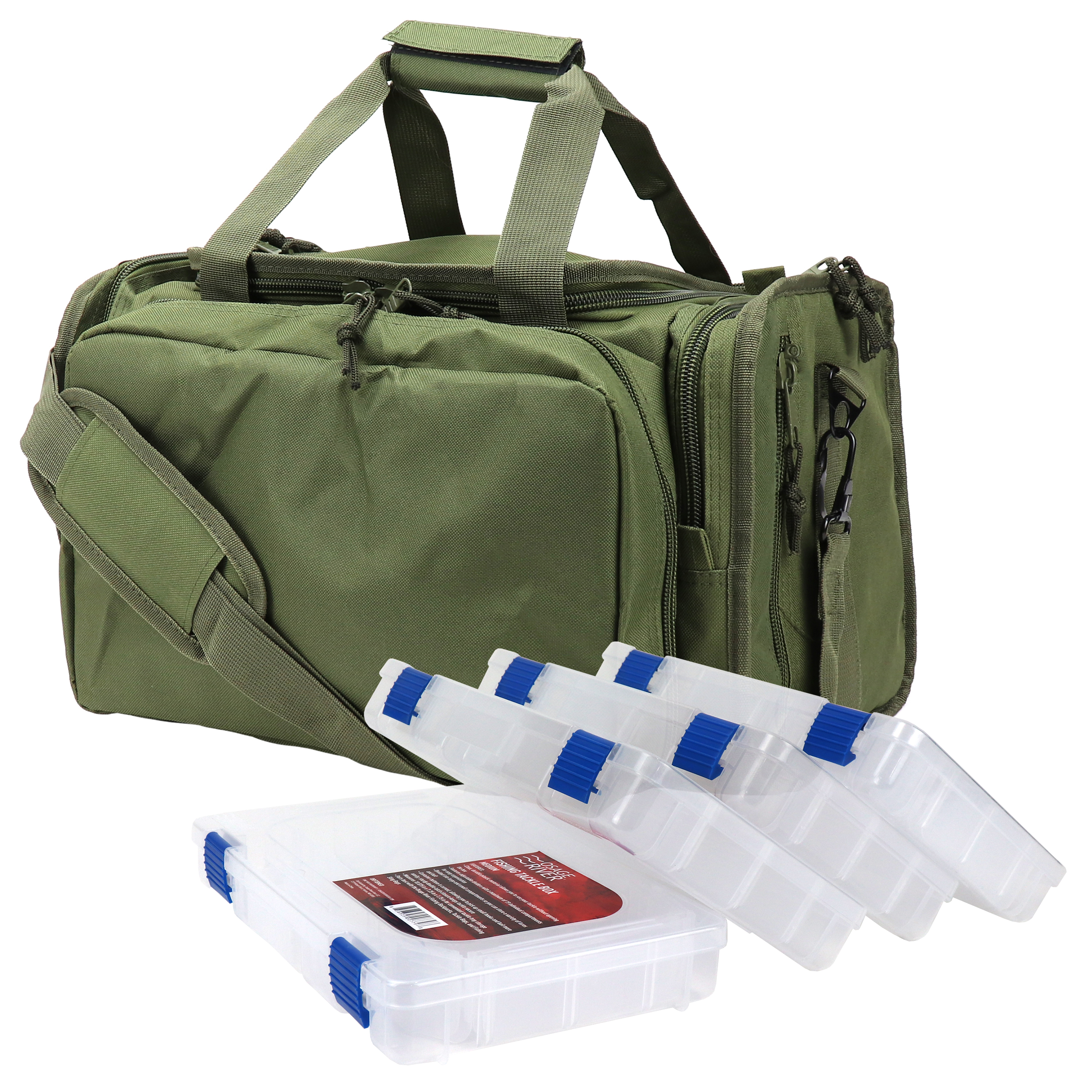 Osage River Deluxe Fishing Tackle Bag W/ 4 Med bx - Green Osage River Deluxe Fishing Tackle Bag W/ 4 Med bx - Green
