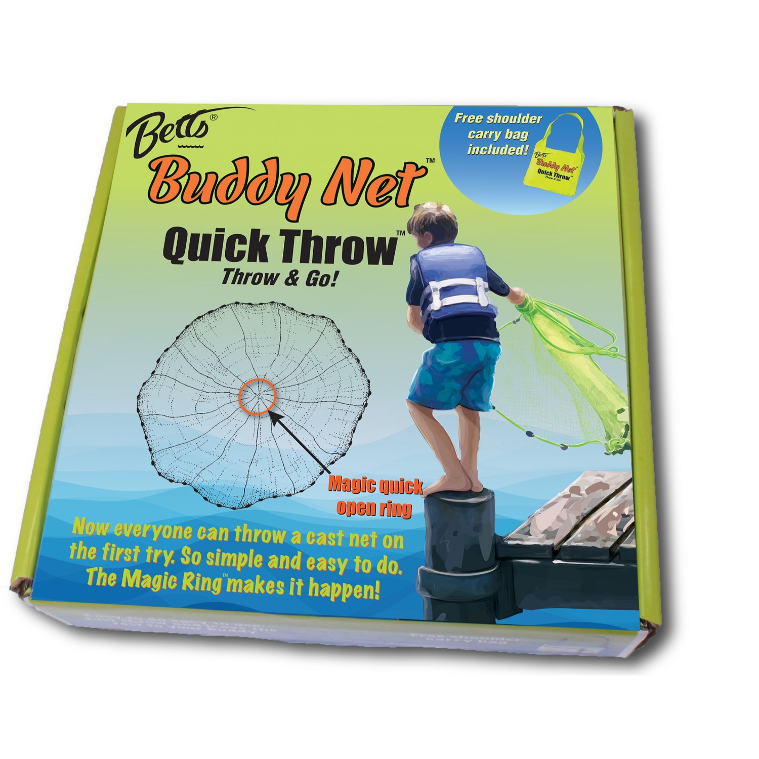 Betts Buddy Quick Throw Net 4ft 0.375in mesh Chartreuse