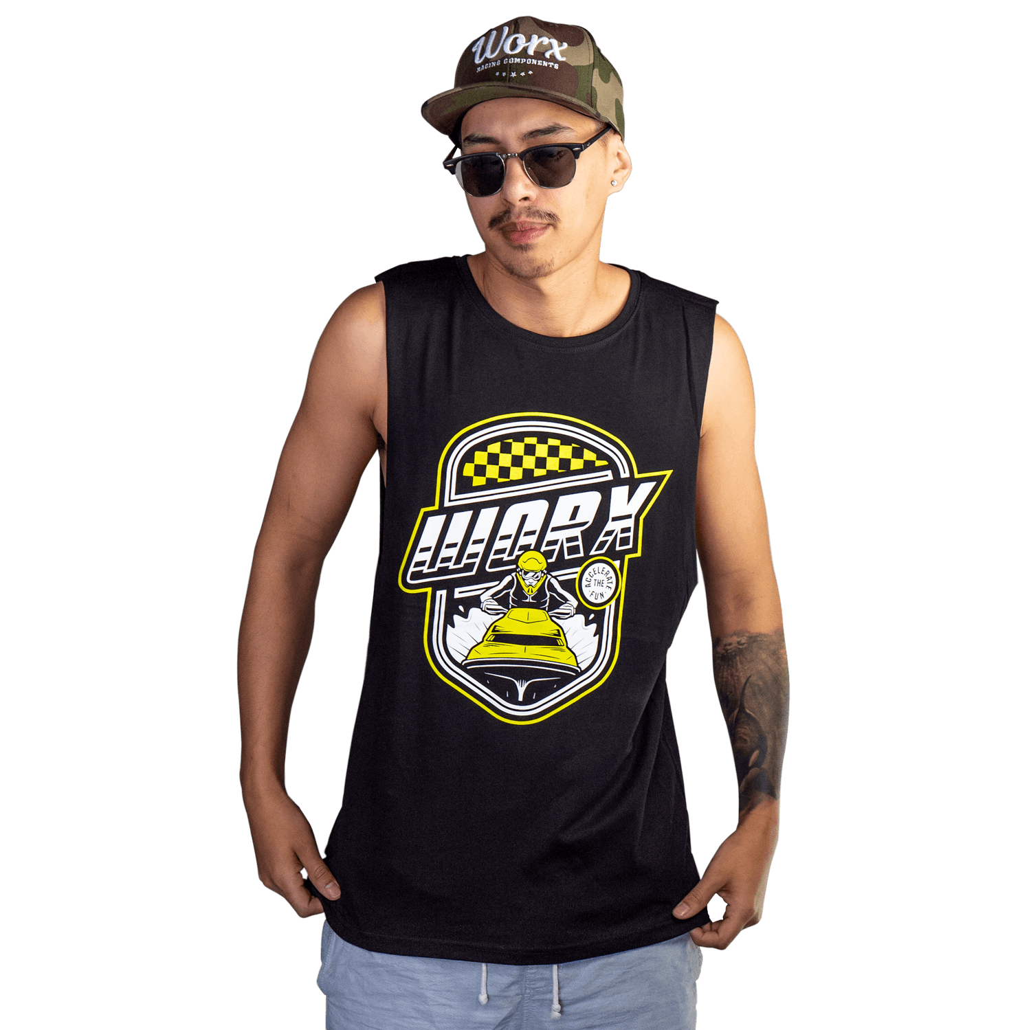 Worx Racing Black & Yellow Ski Singlet/Muscle Top Large - WRBLKSKSING-L